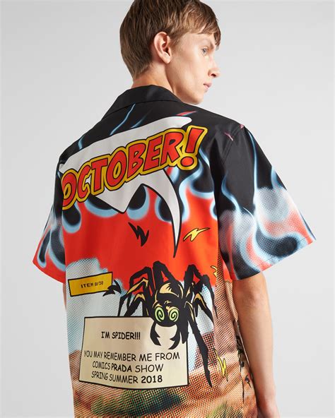 prada comic hemd|Black Timecapsule Printed Cotton Shirt .